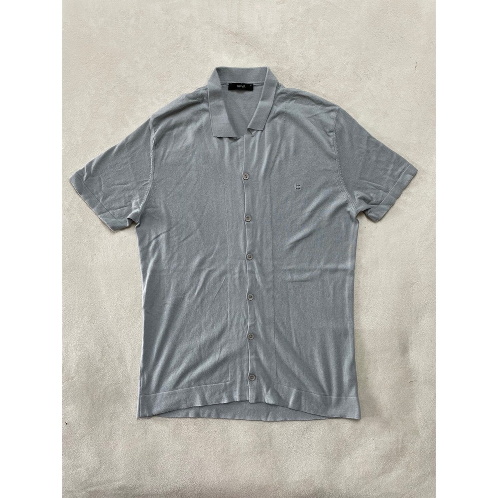 AVVA Mens Gray Short Sleeve Button Down Knit Polo Shirt B005008 Size S